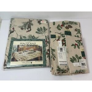 Tablecloth Pfaltzgraff Accents Winterwood Round 60" & 4 Matching Napkins 17x17"